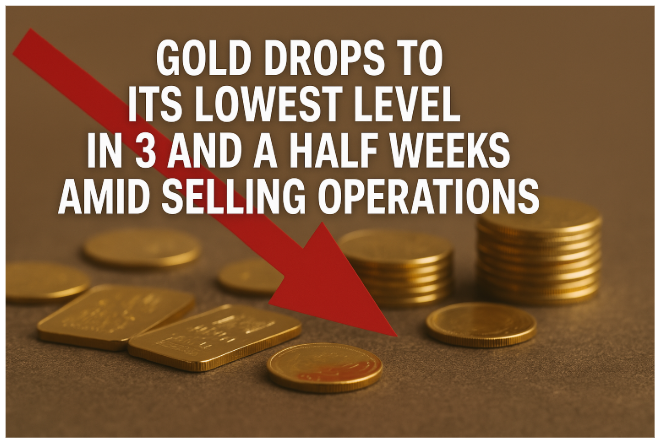 Gold Drops to Its Lowest Level in 3 and a Half Weeks Amid Selling Operations
